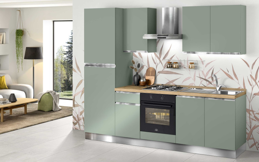 Cucina verde salvia compatta per il loft più piccolo